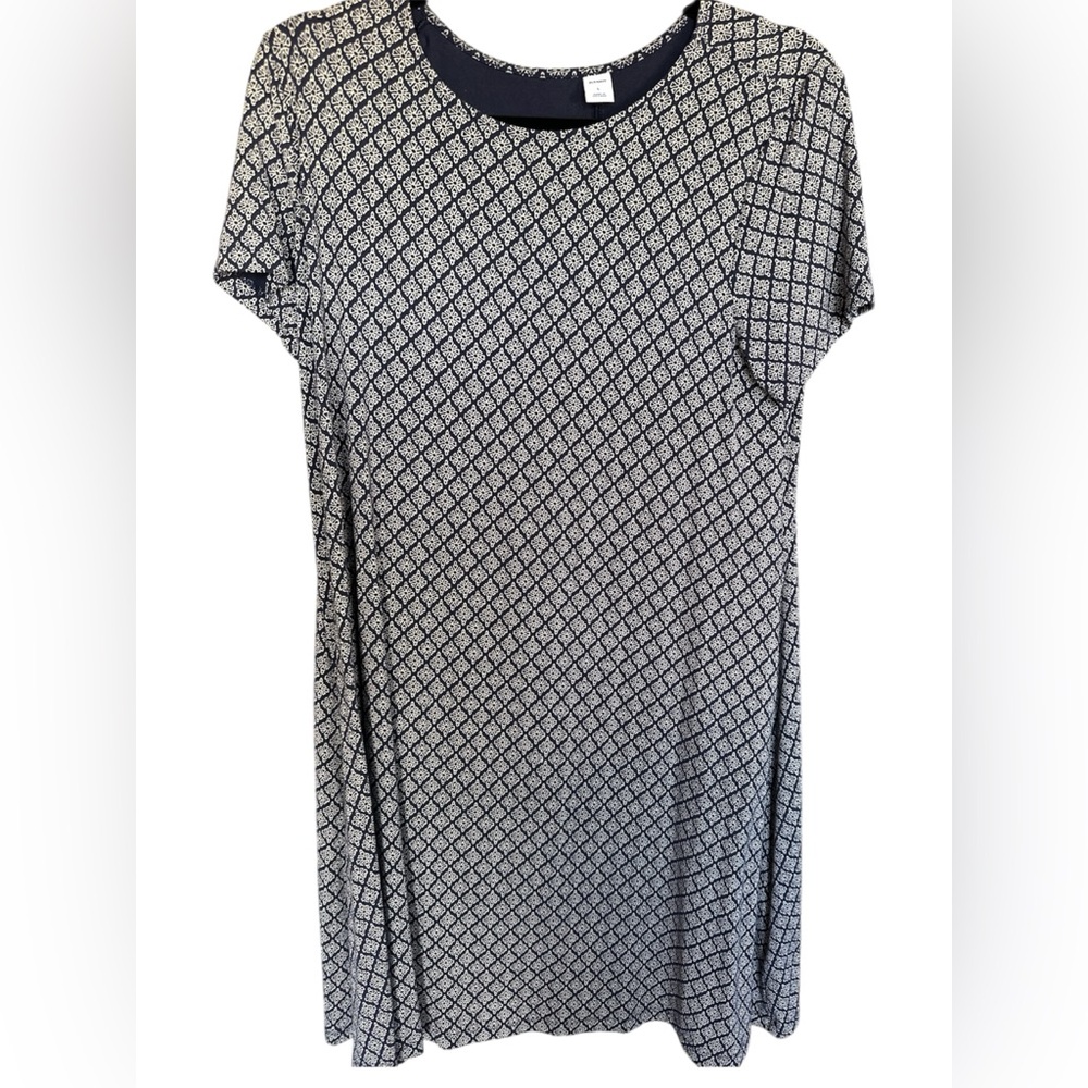 Old Navy Navy and White Geometric Scoop Neck Midi Dress
